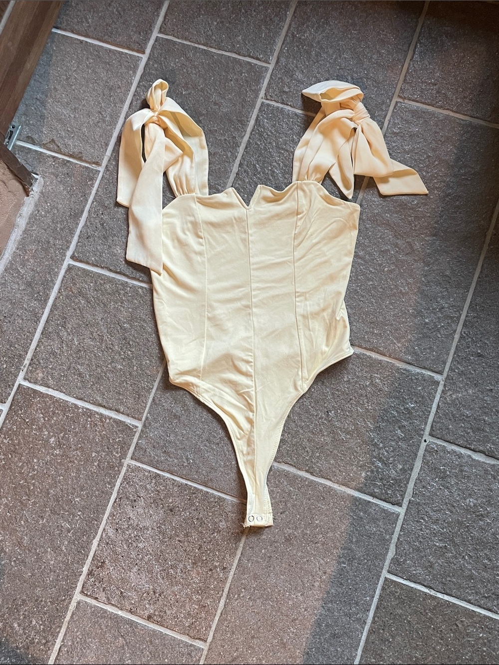 Tie-Shoulder Cream Bodysuit with Sweetheart Neckline